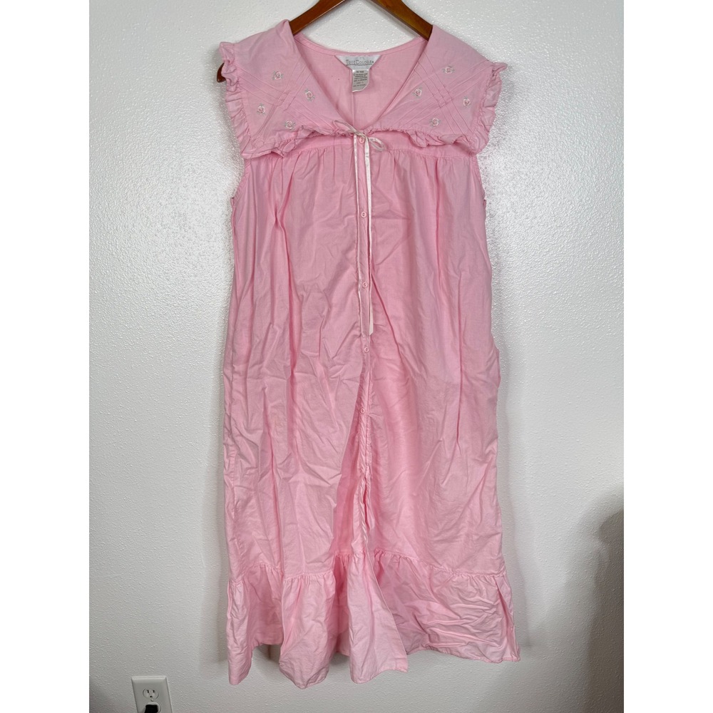 True Colors Vintage 1994 Pink Cotton Nightgown Floral Embroidered Ruffle Large